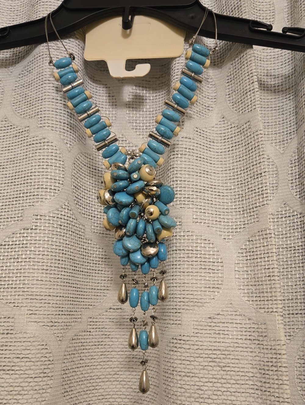 Turquoise Cluster Beaded Necklace with Silver Accents